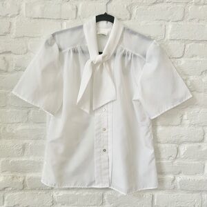 Vintage White Short Sleeve Blouse with Front Tie